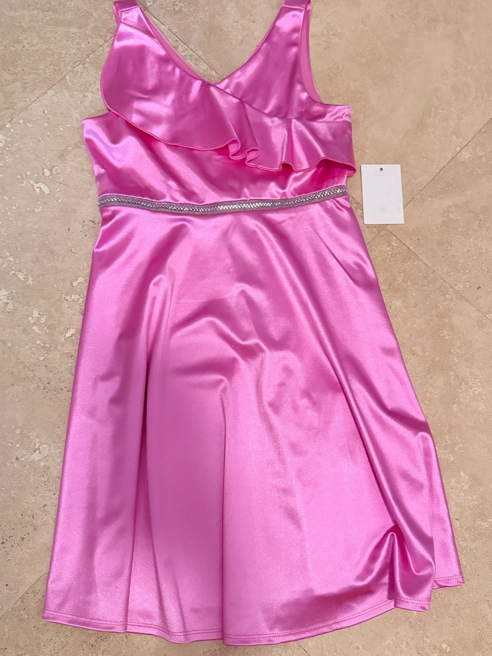 Girls' Pink Satin Ruffle-Detail Party Dress